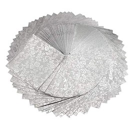 100 Origami Paper Sheets Paper Pack Silver Foil Flower Pattern 6x6 inches Square Sheets Origami Crane for Paper Craft, Origami Decoration