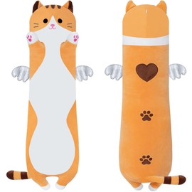 SNOWOLF Cute Long Cat Plush Body Pillow, Kawaii Cat Plushie Toys Cuddle Cartoon Stuffed Animals Soft Kitten Throw Pillow Doll Gift for Kids Girls Boys (19.7", Orange)
