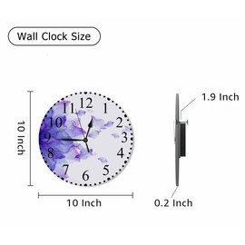 KEEPSUPER White Purple Floral Wall Clock Flower Leaf Swirl Clock 10 Inch Silent Non-Ticking Clocks Battery Operated for Home Living Laundry Room Kitchen Bedroom Office