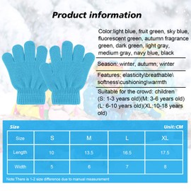 QKURT Kid's Magic Gloves, 12 Packs Gradient Colors Winter Gloves Stretch Full Fingers Gloves for Commuting Playing Running