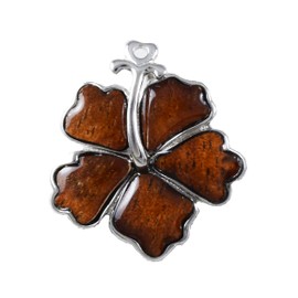 Unique Beautiful Hawaiian Genuine Koa Wood Hibiscus Necklace, Sterling Silver Koa Wood Hibiscus Flower Pendant, N9315B