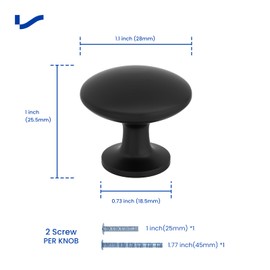 LONTAN 10 Pieces Black Door Knobs Drawer Knobs Zinc Alloy Cupboard Door Knob Black Cabinet Knobs Round Drawer Pulls Modern Cabinet Hardware LS6050BK