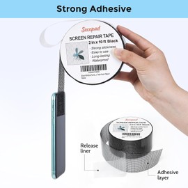 Secopad Black Window Screen Repair Tape, 2IN X 10FT Screen Repair Kit for Windows or Doors, Strong Adhesive Fiberglass Mesh Patch Tape
