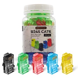 Spetstech RJ45 Connectors 100-Pack Cat 6 PASS - Through Connectors (Cat 6 Ends / Cat6 Plugs / RJ45 Modular Plugs/Ethernet Connectors) for Ethernet Cables (100, mix)