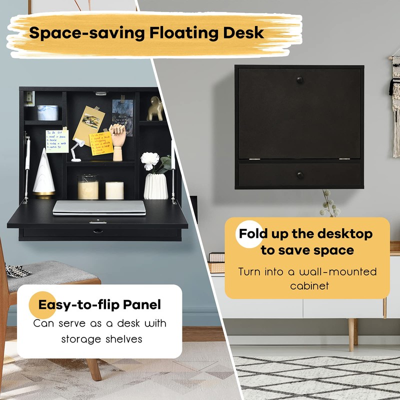 Tangkula Pneumatic Floating Desk - Wall Mounted Laptop Desk with