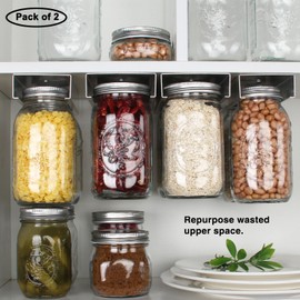 lopeztek Mason Jars Organizer Rack, Canning Storage Under Pantry Hanger for All Oz, Mason Jar Storage Hanging Holder and Organization, Kitchen Cabinet Shelf Mount Accessories(2 Pcs-Regular)
