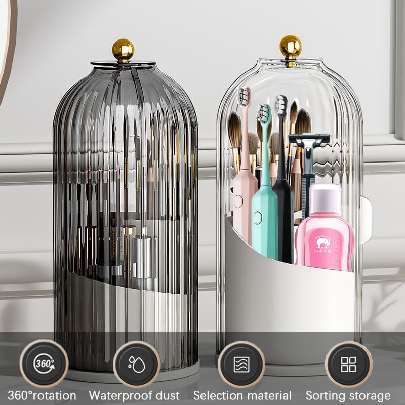 Wekity Toothbrush Holder with Sliding Lid, 360° Rotating Makeup Brush