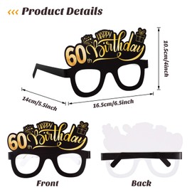 Sumind 24 Pcs Birthday Glasses Decoration Paper Eyeglasses Birthday Sunglasses to Wear for Men Women Table Decor Party(60th)