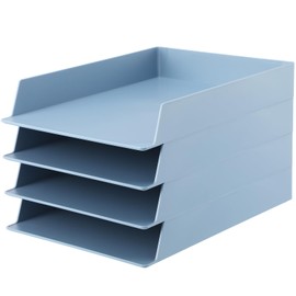 TecUnite 4 Pieces Stackable Letter Trays Blue Rectangular Stackable Office Letter Size Plastic Organizer Desk Tray for Desk Plastic Stacking Support for File Storage Office Classroom