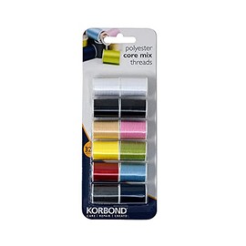 Selezione di Mix di Fili in Poliestere Core Korbond - rocchetti 12 x 32 m – 10 Colori – 384 Metri – Cuciture a Mano e Macchina, riparazioni, creazioni