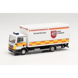 herpa 096560 Man TGL Suitcase Truck with Taillift "Disaster Protection Circle Stormarn "Model Car, Miniature Models, Small Model, Collectible, Detailed, Multicoloured, S