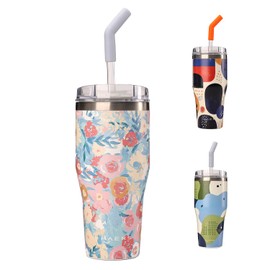 SANTECO Vacuum Insulated Tumbler, 23.8 fl oz (670 ml), Straw Included, Screw-Type Lid, Stainless Steel, Double Layer, Keeps Hot and Cold Retention, Spill Proof, Wide Mouth, Direct Drinking Gift, For