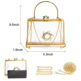 Women's Clear Purse Acrylic Clear Clutch Bag, Shoulder Handbag With Removable Chain-Gold