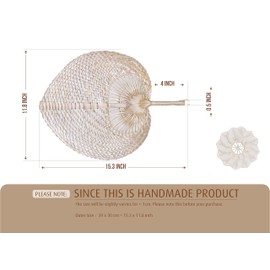 TAGREE Wedding Raffia Fans for Guest, Wedding Decor, Bulk Wedding Favors, Wedding Gift Ideas, Bamboo Hand Fan, Boho Wall Decor, Palm Leaf Hand Fan (White with Straight Handle (Set of 12))