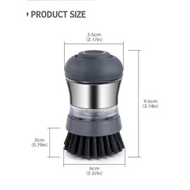 Soap Dispensing Dish Brush, Cleaning Brush Household round brush Kitchen Cleaning Product, Grey,
