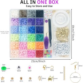 VASA NAMA 6000 Kit para Hacer Pulseras de Cuentas de Arcilla, cuentas de Bricolaje para pulseras, Kit de DIY Bisuteria de Collar, 24 colores de cuentas planas para pulseras DIY Manualidades