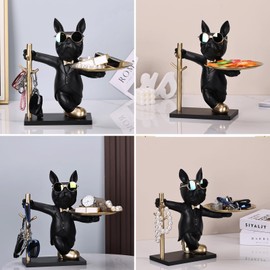 Bulldog Key Holder Bowl Statue, Mens Bedroom Essentials for Cool Decor,Modern Home Decor for Cute Frenchie,Accessories Bulldog Gifts,Candy Dish, For Table Decor and Office Small Object Tray (Black)