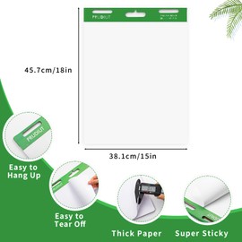 Prudiut 3 Pack Sticky Easel Pads, 15 x 18 Inches Flip Chart Paper Large White Sticky Notes Wall Pads Self Stick Chart Paper for Teachers, 30 Sheets/Pad