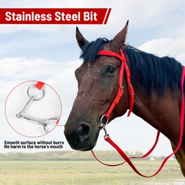 NIUTRIP Adjustable Bitless Bridles for Horses, Equestrian Bridles,Horse Headstall, Draft Horse Bridle(Red, S)