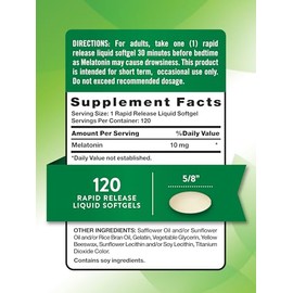Nature's Truth Melatonina 10mg | Cápsulas blandas líquidas de liberación rápida | 120 unidades | Suplemento sin OMG y sin gluten