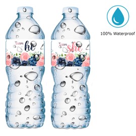 20 Team He Team She Navy and Blush Gender Reveal Party Water Bottle Labels; Baby Shower or Sprinkle Event Waterproof Glossy Water Bottle Wrappers; Stickers Labels Tabletop Decorations. Made in USA
