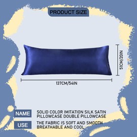Silk Satin Pillow Softer Silk Pillowcase Body Pillow Pillowcase for Hair and Skin with Envelope Closure (20x54 inches,Dark Blue)