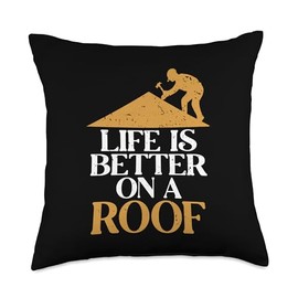 Best Roofer Boots Nail Gun Roof Repair Kit Gifts Life is Better Roof Repair Services Roofer Throw Pillow, 18x18, Multicolor