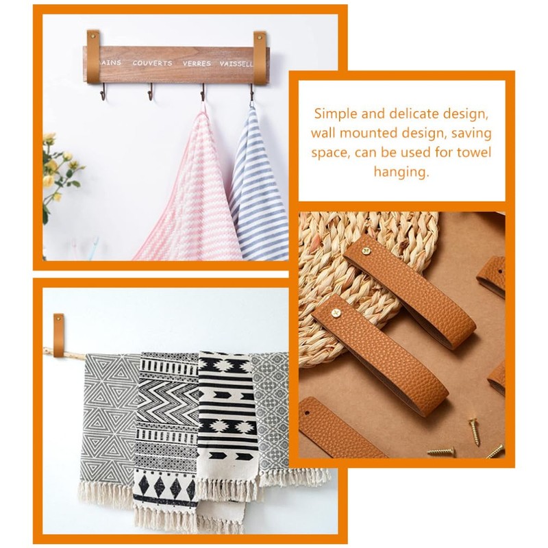 Angoily Curtain Rod Leather Strap Holder, 4 PCS Brown Leather