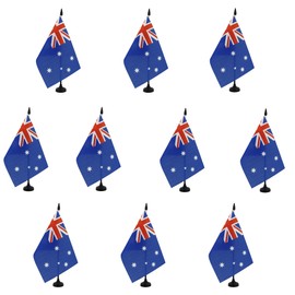 AZ FLAG - Pack of 10 Australia Table Flags 21 x 14 cm - 10 Small Australian Office Flags 100% Polyester with 25 cm Flag and Black Plastic Base