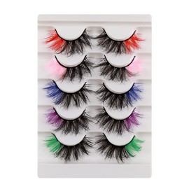 False Eyelashes, Colourful Fluffy Wispy Natural Volume Coloured Faux Mink Eyelashes, 20 mm, Valentines Festival Styles, Dramatic 3D Effect, Colour Fake Eyelashes for New Year, Cosplay, Party, Stage