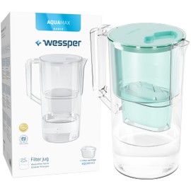 Wessper Wasserfilterkanne 2.5 L Kompatibel Mit Brita Maxtra, Wasser Filtersystem zur Reduzierung von Kalk, Chlor | Inklusive 1 Wasserfilterkanne + Wasserfilter -Kartusche weiß/Minze
