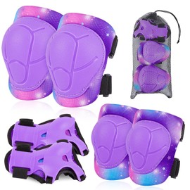 Unicorn Castle Children's Knee Pads Set Inline Skate Protectors 6-in-1 Protective Equipment Children's Elbow Pads Wrist Guards Protectors for 3-8 Years, Rainbow