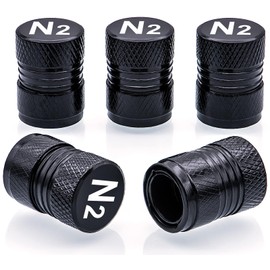 MEAJOO 5PCS N2 Nitrogen Logo Tire Valve Stem Caps, Premium Alloy Stem Covers, with Plastic Liner Corrosion Resistant Leak-Proof, Universal for Cars, SUVs, Bikes, Trucks and Motorcycles (Black)