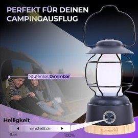 Outdoor LED Camping Laterne Abenteuerlicht - wetterfeste Akku Campinglampe mit bis zu 200h Leuchtdauer, stufenlos dimmbar, 2 Farbtemperaturen: gemütlich & erfrischend, 390 Lumen, USB wiederaufladbar
