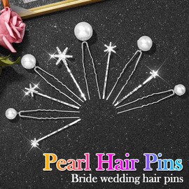 BARTOSI Pearl Bride Wedding Hair Clips Silver star Hair Pins Rhinestone Bridal Decorative Bobby Pins Hair Accessories for Women and Girls (Pack of 10)