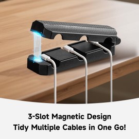 18p Magnetic Cable Clips Cord Organizer – Nonazippy 3-Slot Wire Holder for Desk, Strong Adhesive Cable Management for Home Office, Car, Nightstand – Black & White Mixed