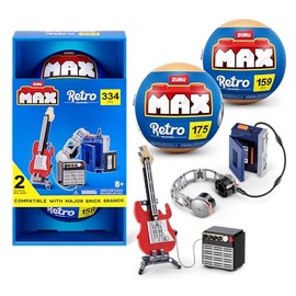 MAX Build More Premium Retro Series 2 Two Pack (Walkman & Guitar and Amp) by ZURU – Novelty Unboxing Toy & Building Brick Collectible Minis with 334 Pieces, 4 Retro Designs to Build & Display