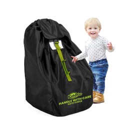 KiddiGo Car Seat Travel Bag For Airplane, Black & Green, 33” H x 18” W x 18” D, Fits Most Standard Convertible, Booster & Infant Car Seats, Gate Check Universal Size Car Seat Cover, Easy Carry Design