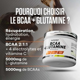 Superset Nutrition - Bcaa + Glutamine (450g) - BCAA - Your BCAAs Enriched with Electrolytes, Sodium and Vitamin C - Ice Tea Lemon