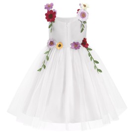 IDOPIP Toddler Baby Embroidery Flower Girl Dress for Kids Wedding Pageant Formal Party Prom Gown Little Princess First Communion Birthday Valentines Day Floral Tulle Dresses White 5-6 Years