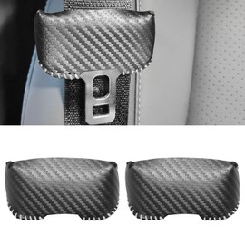 SUNBREATH Universal Car Seat Belt Buckle Cover Carbon Fiber Leather Seatbelt Clip Protector Decoration Accessories Style B for Most Vehicles 2PCS Black with White Stitches