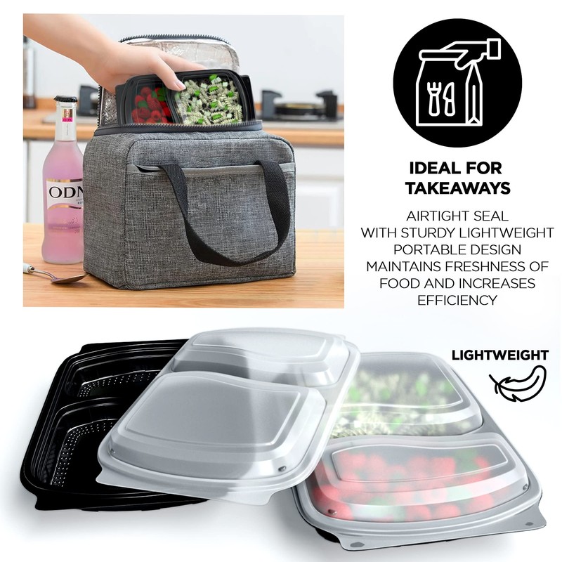 Sabco - 2 Compartment Reusable Meal Prep Containers Black Base