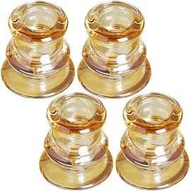 Amber Glass Candlestick Holders, Set of 4 Taper Candle Holders for Wedding, Decoration and Dinning