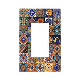 Talavera Mexican Tiles Traditional Color Decoration Print Decorative Outlet Covers 1 Gang Single Rocker Light Switch Cover Plate Wall Plates GFCI Faceplate for Kitchen Bathroom Decor