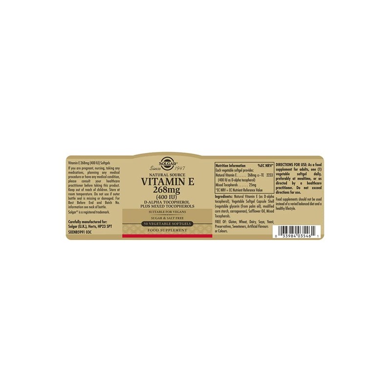 Solgar Natural Source Vitamin E 268 mg (400 IU) Vegetable