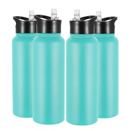VEGOND 40 oz Insulated Water Bottle Bulk Stainless Steel Metal Water Bottles with Leak Proof Straw Lid & Spout Lid, Wide Mouth Double Walled Vacuum Travel Sports Bottle, 4 Pack