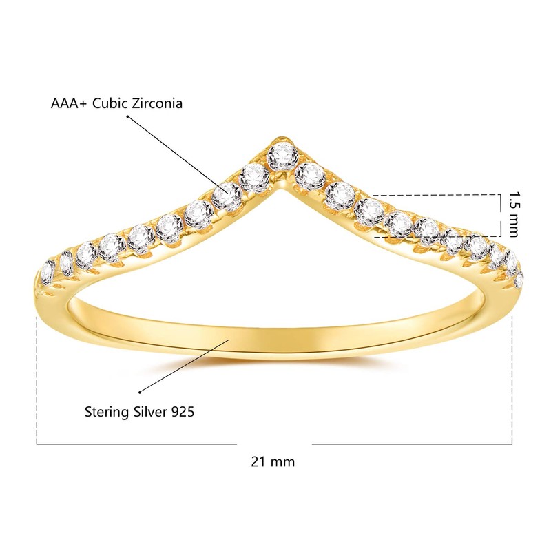 espere Pointed V Shaped Chevron 925 Sterling Silver Ring (Gold-Plated-Silver,