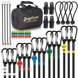 Jogtlyer Bungee Cords Set 28pcs Heavy Duty Outdoor Roll Bungie Cord Bundle with Carabiner Hooks 10" 18" 24" 36" 48" 60" Black Bungee Straps Ball Bungee Cords and Tent Clip