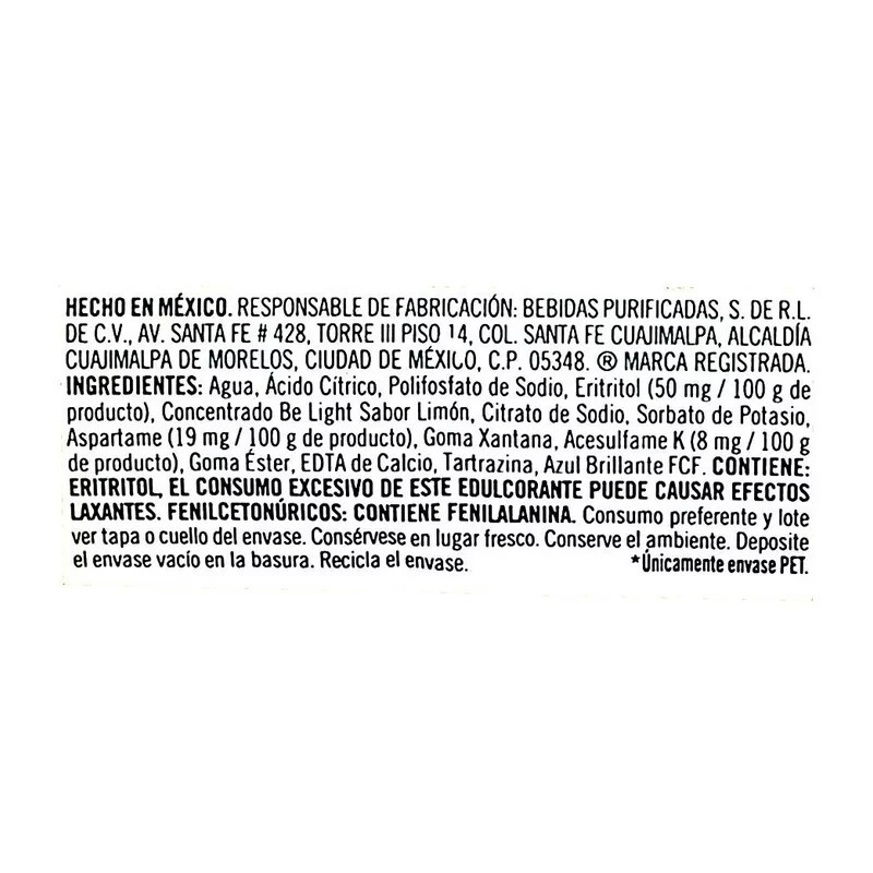 Be Light 4 x Be Light Agua Sabor limon flavored