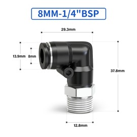 ERGAOBOY Pack of 10 8 mm Pipe OD x 1/4 Inch BSP Thread 90 Degree Male Elbow Push to Connect Fittings, Black Air Fittings Pneumatic Push Quick Release Connectors